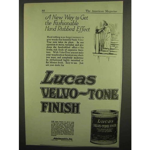 1918 Lucas Velvo-Tone Finish Ad - Hand Rubbed Effect