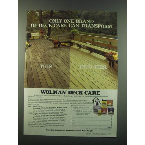 1988 Koppers Wolman Deck Care Ad - Only one brand of deck care can transform