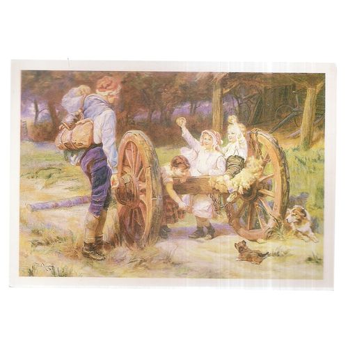 HAPPY AS THE DAYS ARE LONG painted by Frederick Morgan unused postcard. =