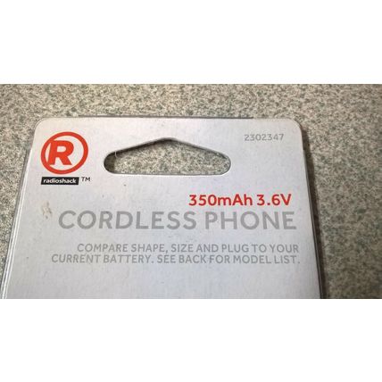 RadioShack 3.6V/350mAh Ni-Cd Cordless Phone Battery 2302347 for Panasonic kx-t