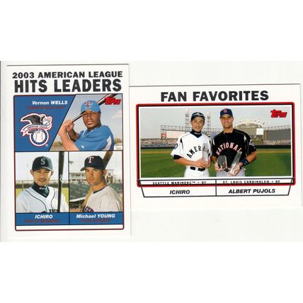 TWO 2004 Topps Ichiro cards- Hits Leaders 338 & Fan Favorites 694 with Pujols