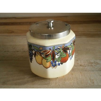 Art Deco Lancasters Ltd Fruit Design Preserve Pot With Metal Lid