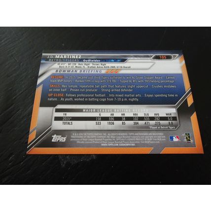 2016 Bowman Card # 105 J.D. Martinez Excellent-Mint (6) Detroit Tigers