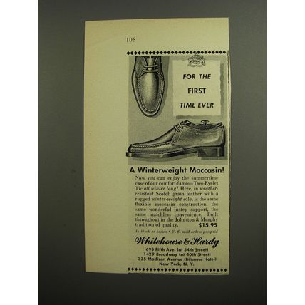 1952 Whitehouse & Hardy Johnston & Murphy Shoes Ad - For the first time ever
