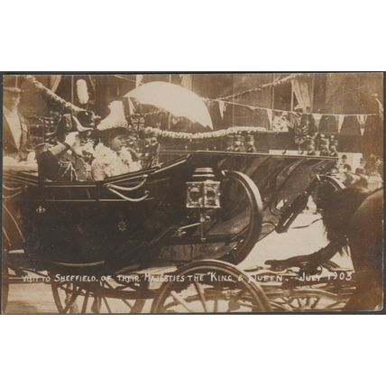 Visit of the King & Queen to Sheffield, Yorkshire, 1905 - RP Postcard