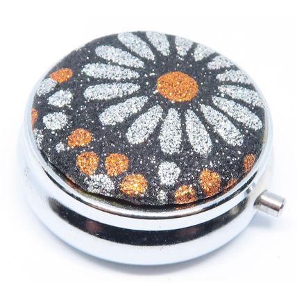 Yellow & Gold Flowers on a Black Glitter Background 1.5 CM Pill Box Gift