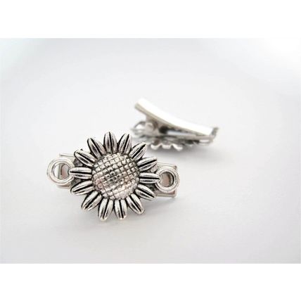 2 extra tiny small silver sunflower metal alligator hair clip for fine thin hair