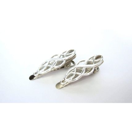 2 extra tiny small silver metal celtic infinity knot hair clip for fine thin