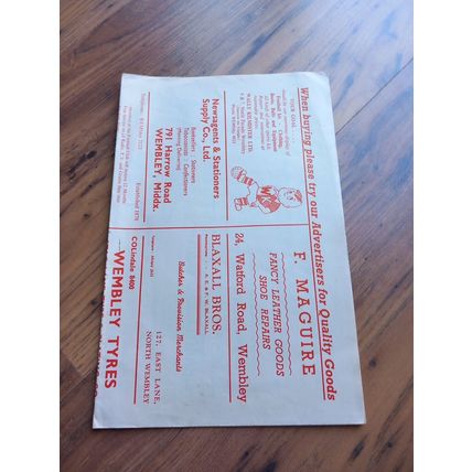 1959/60 Wembley vs Hendon - Middlesex Senior Cup 2nd Rnd, 5/3/1960 *FREE P&P*