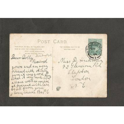 Genealogy Postcard Dorothy Hickman 82 Glenarm Road Lower Clapton London 1904