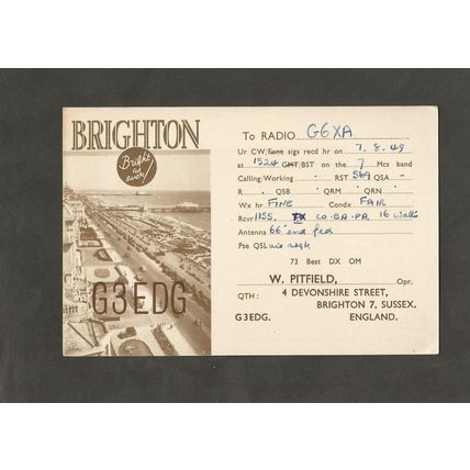 QSL Card G3EDG Bill Pitfield 4 Devonshire Street Brighton Sussex