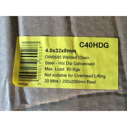 Strong 4mm x 32mm 30m Length HEAVY DUTY Zinc Plated Welded Chain Security Lock