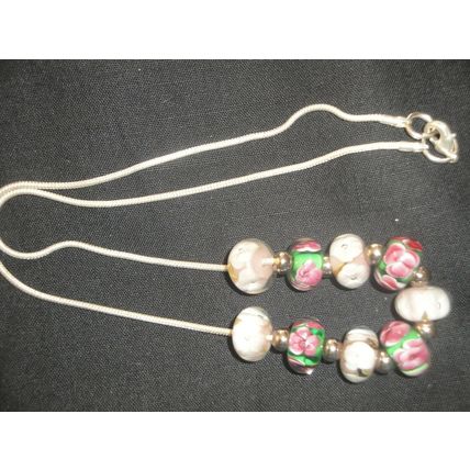 2 sets of contrasting handmade glass lampwork beads on snake chain necklace