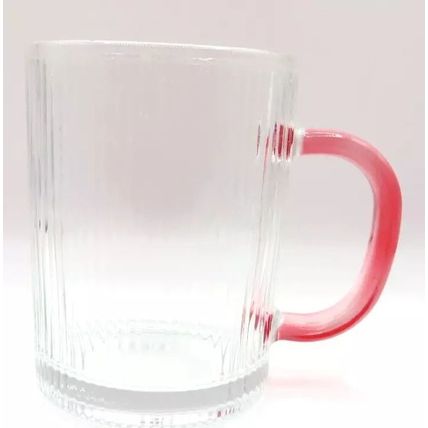 Ridged Glass Mug with Pink Handle 10 CM Cold Drinks Only Gift Summer Beverages
