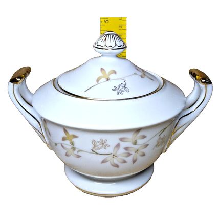 Summit Fine China Ceramic Barbara Sugar Bowl With Lid Floral Design Gold Trimmed