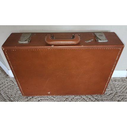 Vintage Brown Travel Joy Wood? Small Suitcase or Large Briefcase with Key