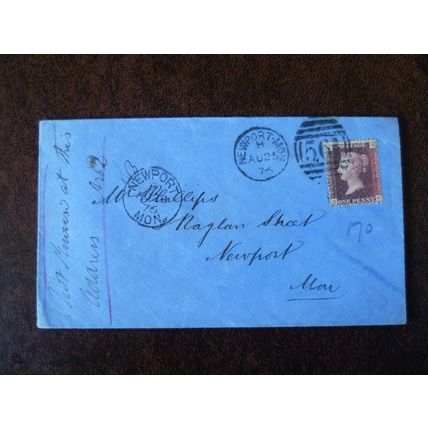 1876 GB QV 1d Red stamp plate no 170 KS cover Newport not known address Phillips