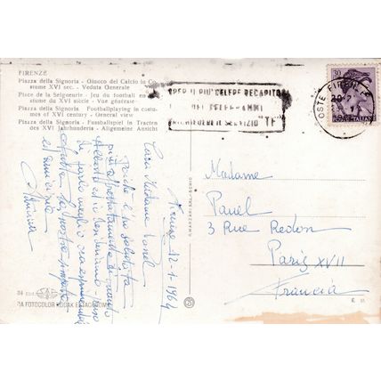 Firenze Piazza della Signoria Italy Postcard posted 1961 creased