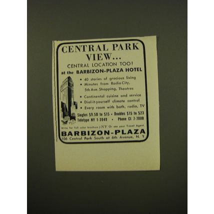 1961 Barbizon-Plaza hotel Advertisement - Central Park View