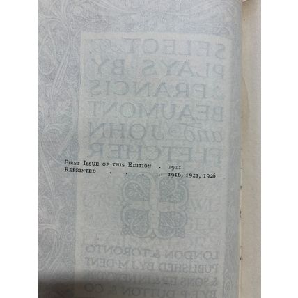 1926 "SELECT PLAYS BY FRANCIS BEAUMONT & JOHN FLETCHER" SMALL HARDBACK BOOK (P3)