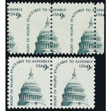 1591, Mint NH 9¢ - Dramatic Misperf Error Margin Pair W/Normal * Stuart Katz
