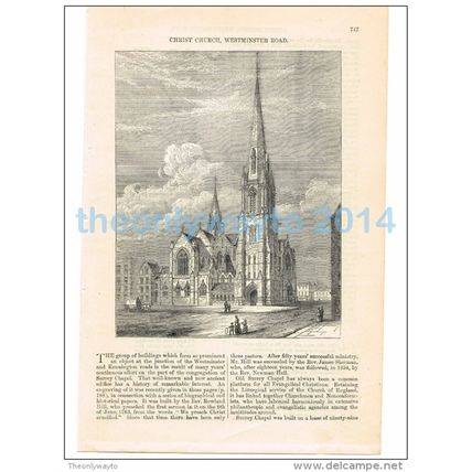 CHRIST CHURCH, WESTMINSTER ROAD, LONDON, BOOK ILLUSTRATION/PRINT, 1877