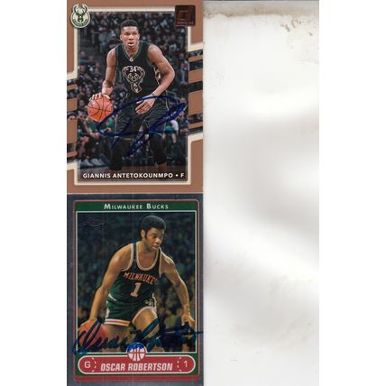 GIANNIS ANTETOKOUNMPO & OSCAR ROBERTSON AUTO 2017/07 MILWAUKEE BUCKS CHAMPIONS