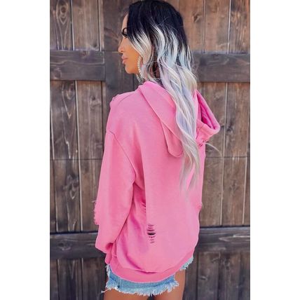 Pink Shabby Distressed Drawstring Hoodie