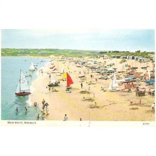 Abersoch, Gwynedd - Main Beach, yachts, beach huts - Dennis postcards c.1970s