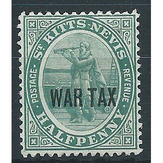 St Kitts-Nevis 1916 SG22 1/2d Dull Blue-Green WAR TAX Mounted Mint .. ..