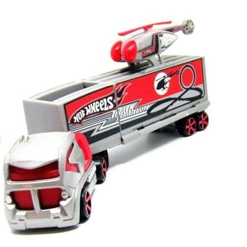 TRUCK+HELICOPTER, (TRUCK CARRYING HELICOPTER) SILVER/RED HOTWHEELS