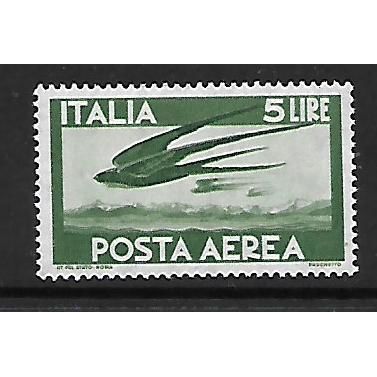 ITALY 1945 AIR 5L GREEN BARN SWALLOWS IN FLIGHT SG 673 M / MINT