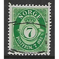 NORWAY 1937 POST HORN 7 ORE GREEN SG 283 FINE USED
