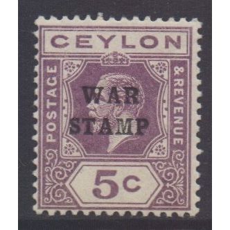 Ceylon Scott MR3 - SG333, 1918 War Tax 5c MH*