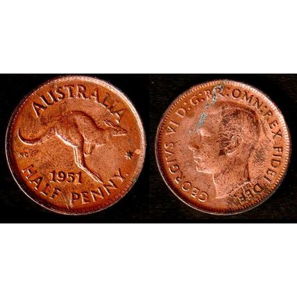 Australia Half Penny 1951 Used Coin 1/2d Geo VI Kangaroo