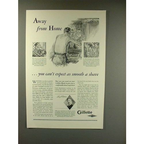 1929 Gillette Razor Blade Ad - Away from Home!