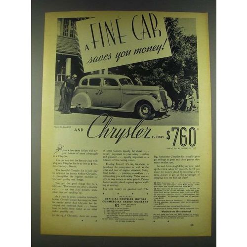 1936 Chrysler Six Sedan Ad - Fine Car Saves You Money