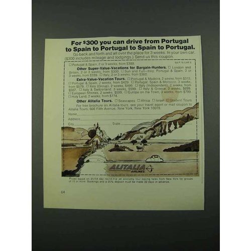 1969 Alitalia Airlines Ad - You Can Drive From Portugal
