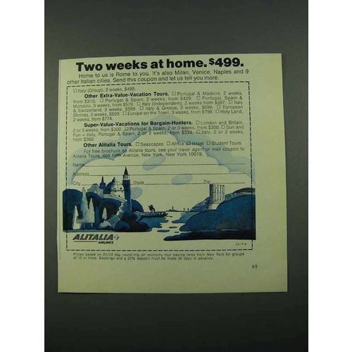 1969 Alitalia Airlines Ad - Two Weeks At Home $499