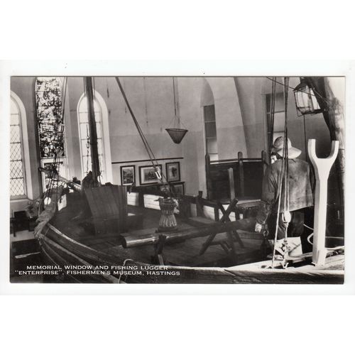 Memorial Window & Fishing Lugger Enterprise Hastings East Sussex RP Postcard