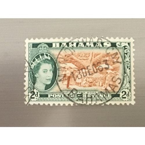 Bahamas QEII 1954 2d Brown & Myrtle Green Used SG 204 Sc 161 stamp straw work