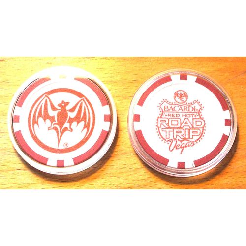 Bat Poker Chip Golf Ball Marker - Bacardi Rum - Red Hot Road Trip - Red & White