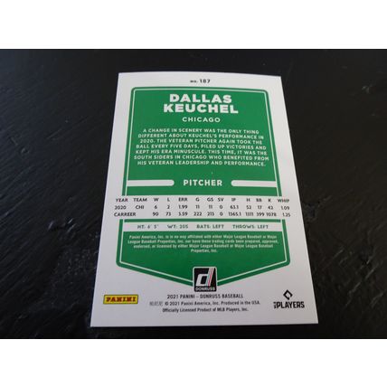 2021 Donruss Card # 187 Dallas Keuchel Mint (9) Chicago White Sox