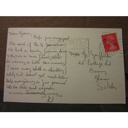 CHICHESTER CATHEDRAL & BISHOP'S PALACE, SUSSEX used vintage postcard 1969 pm =