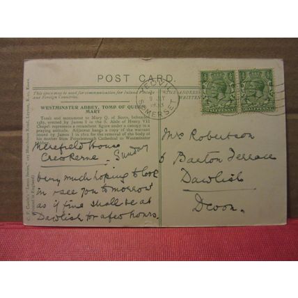 TOMB OF QUEEN MARY, WESTMINSTER ABBEY, LONDON used vintage postcard 1933 pm #
