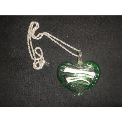 Beautiful handmade green & white heart pendant on free necklace