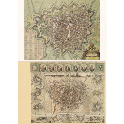Groningen 2x Antique Map Repro Painting Dutch Postcard s