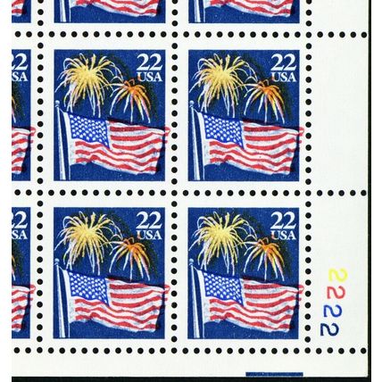 2276, Mint NH 22¢ With Red Color Shifted to the Right Sheet of 100 Stuart Katz