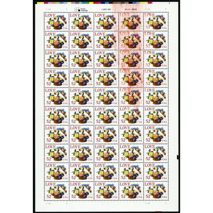 2815, Mint 52¢ Sheet With Dramatic Red Ink Smear Error - Stuart Katz