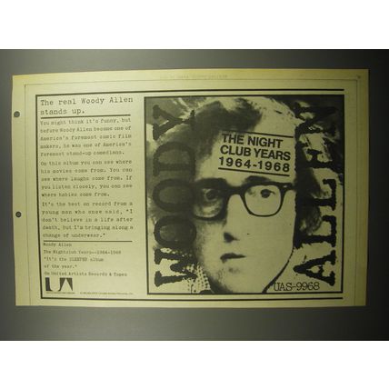 1974 Woody Allen The Nightclub Years 1964-1968 Album Advertisement
